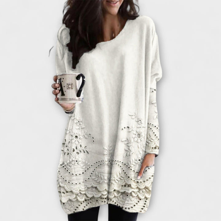 Elspeth – Printed Sweater with Embroidery