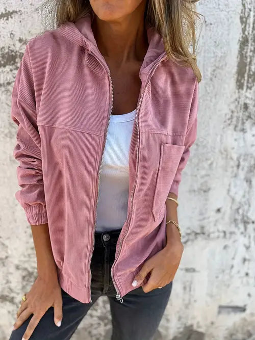 Maelis -  Women's ribbed jacket with zipper and straight fit
