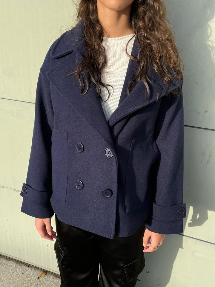 Lumi - Women's Peacoat Jacket Fitted Wool Blend with Double Breasted Design for Timeless Elegance