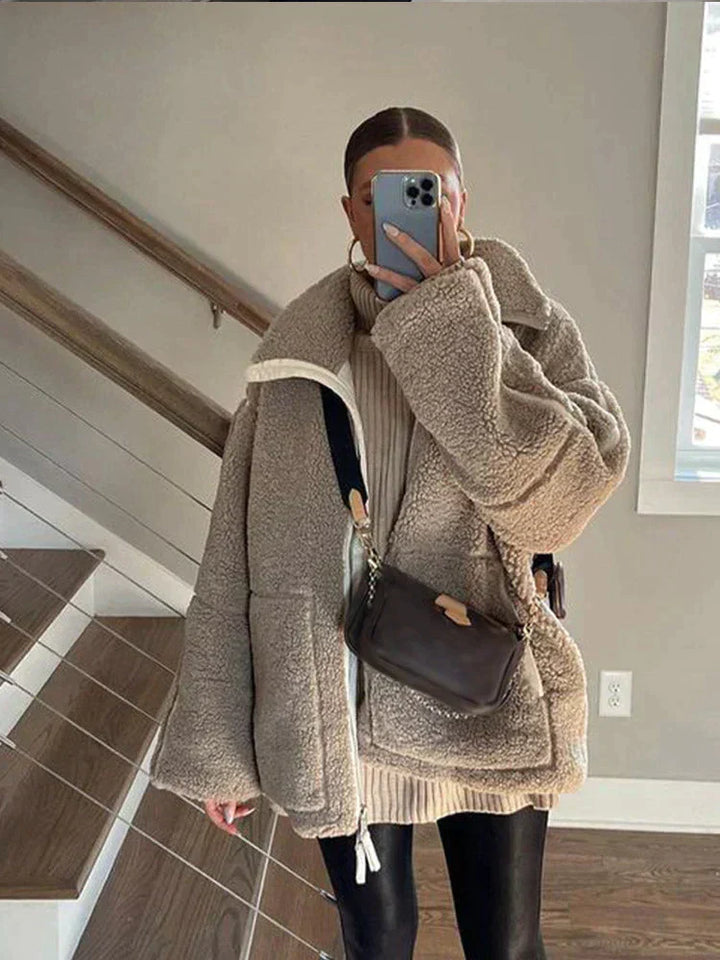 Gwyneira - Women's oversized teddy coat with zipper