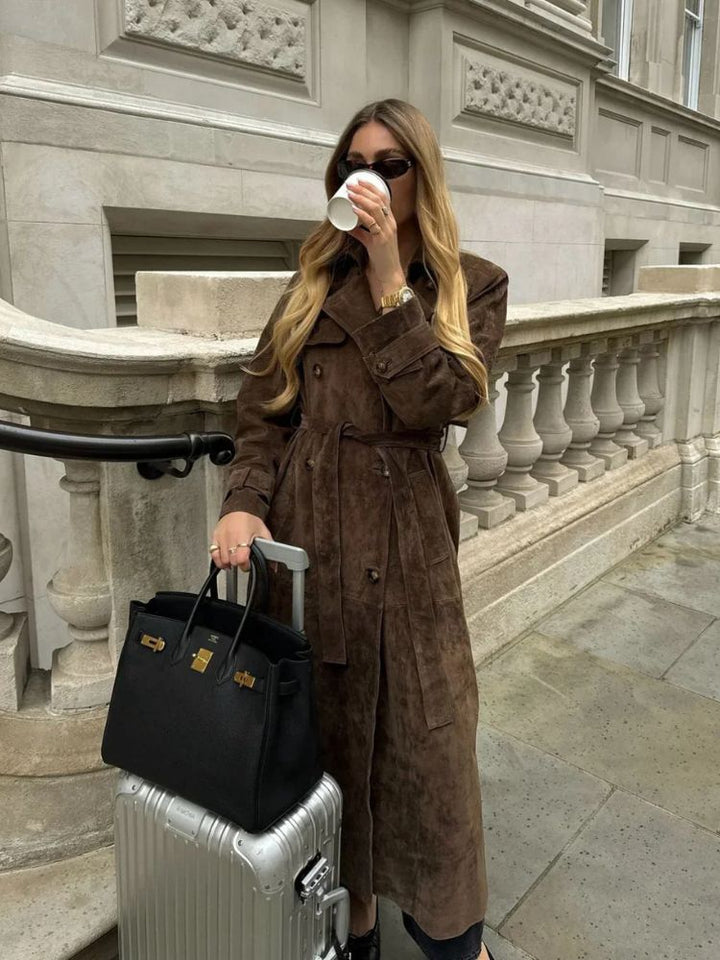 Amaris - Long Suede Look Women's Coat with a Tailored Fit and Timeless Elegance