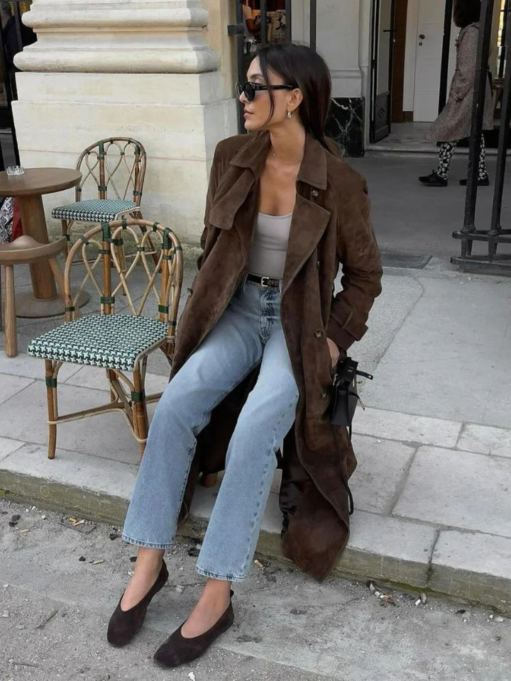 Amaris - Long Suede Look Women's Coat with a Tailored Fit and Timeless Elegance