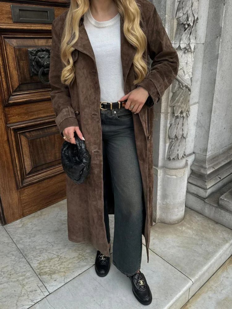 Amaris - Long Suede Look Women's Coat with a Tailored Fit and Timeless Elegance