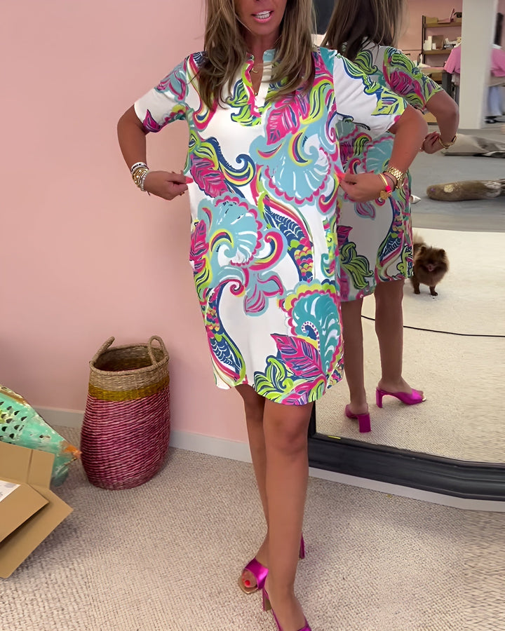 Zalira -  Lightweight Printed V-Neck Dress