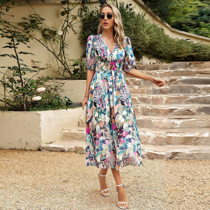 Norabel - V-Neck Printed Dress