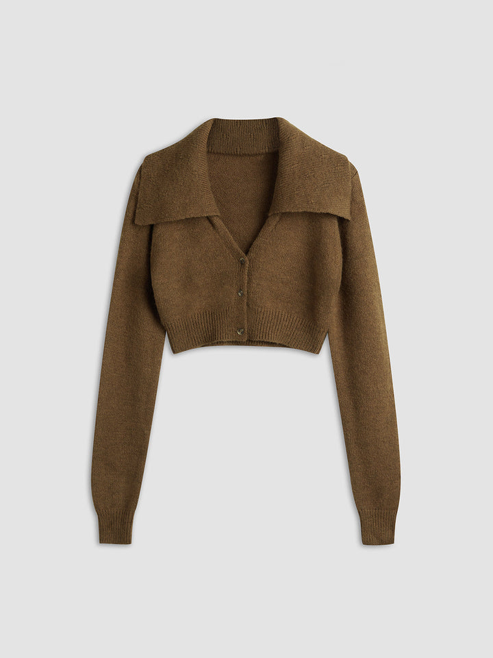 Cyrene - Women's Cropped Cardigan with Classic Collar  Elegant and Fitted for Summer