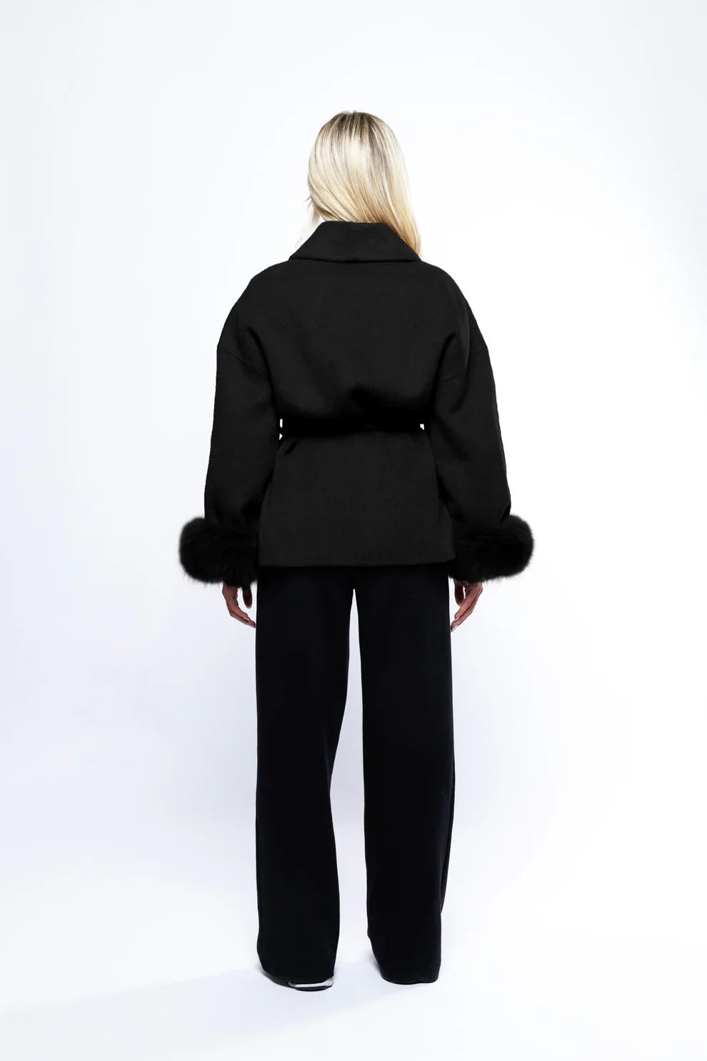 Evaluna -  Trendy Winter Coat with Faux Fur and Tie Belt