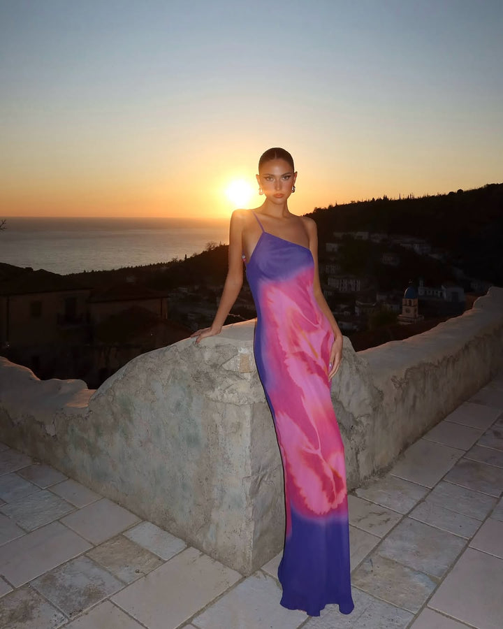Olivienne - Slim Backless Printed Maxi Dress