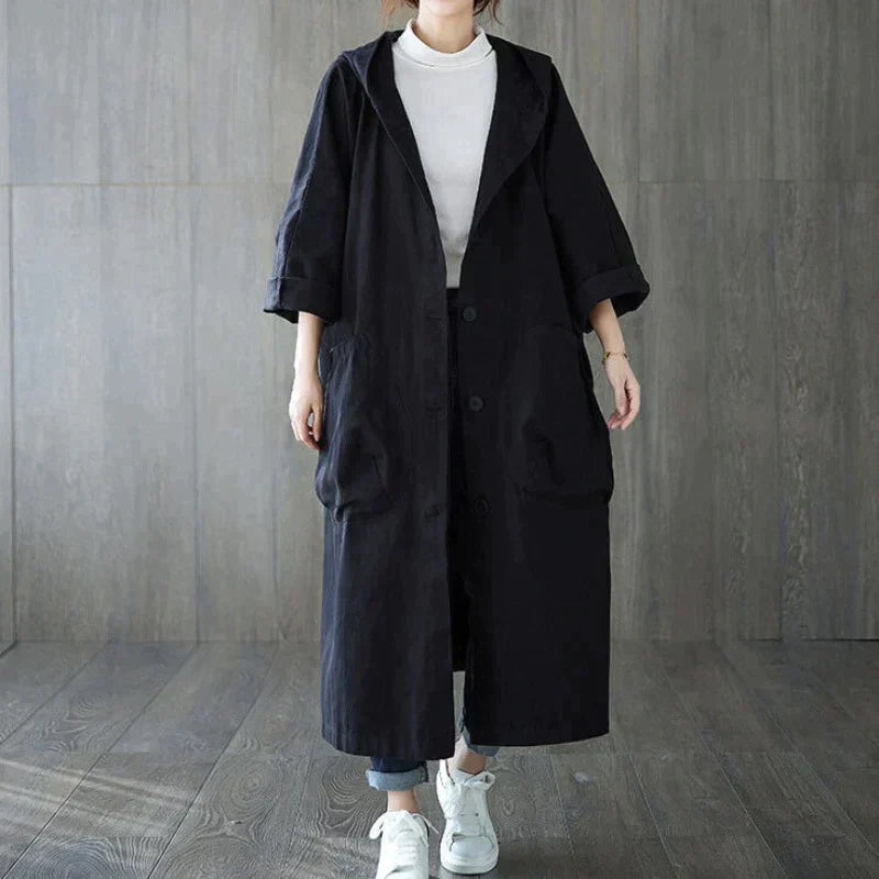 Liora - Women's Trench Coat Oversized Style with Functional Pocket Details
